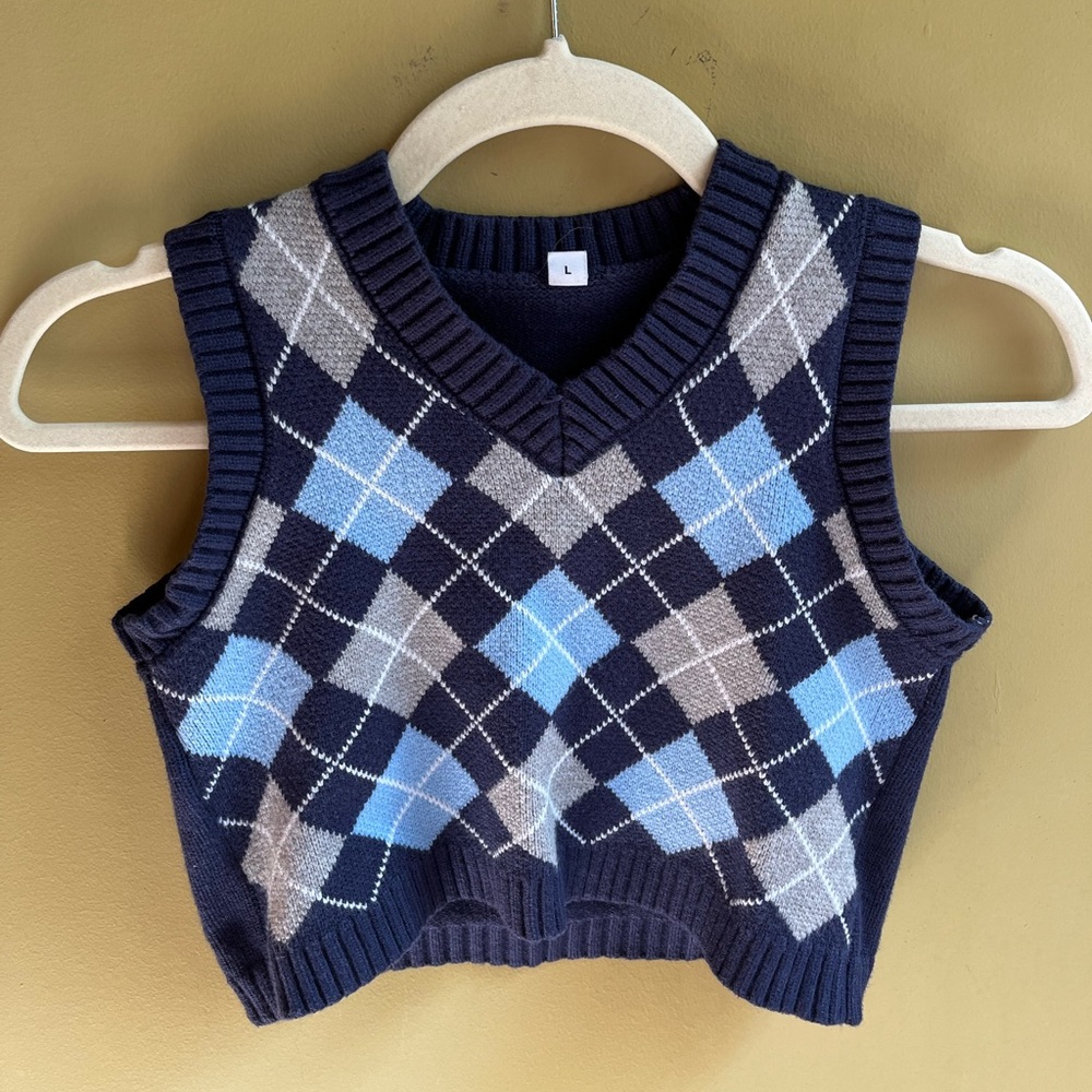 Blue plaid sweater vest